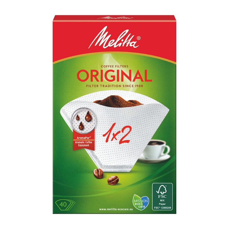 Giấy lọc Cà phê Melitta 1x2 Nhập khẩu Đức Hộp 40 tờ màu Trắng - Hàng chính hãng