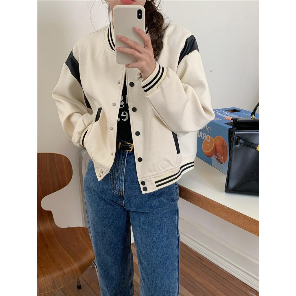 Áo Khoác Bóng Chày Dài Tay Dáng Ngắn Phối Màu Sắc Trẻ Trung 61944