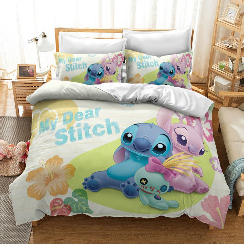 Bộ vỏ chăn + áo gối in hình Stitch và Lilo