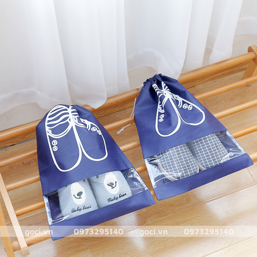 Túi đựng giày dép du lịch có dây rút chất vải chống thâm nước chống bụi ẩm mốc bỏ vali di chuyển tiện lợi