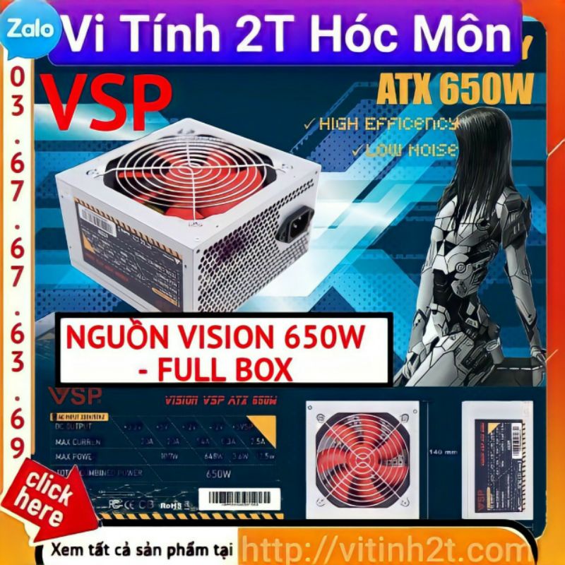 NGUỒN VISION 650W - FULL BOX Kèm dây nguồn