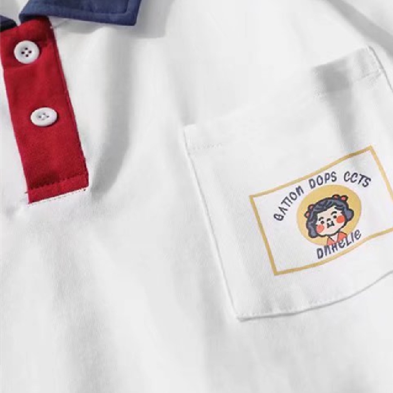 Áo Thun POLO Tay Ngắn Dáng Rộng Thêu Họa Tiết Hoạt Hình Phong Cách Hàn Quốc Thời Trang Mùa Hè Cho Nam size M-3XL