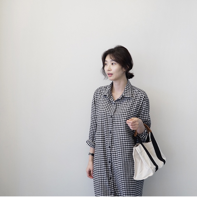 SUXI Áo Sơ Mi Tay Dài Dáng Rộng Họa Tiết Caro Phong Cách Hàn Quốc Thời Trang Cho Nữ