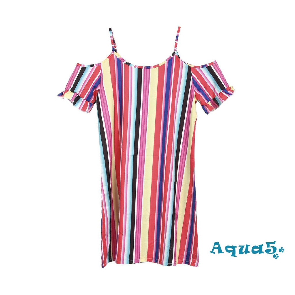 Set 2 đầm 2 dây xinh xắn phối màu cầu vồng kẻ sọc dễ thương cho mẹ và bé