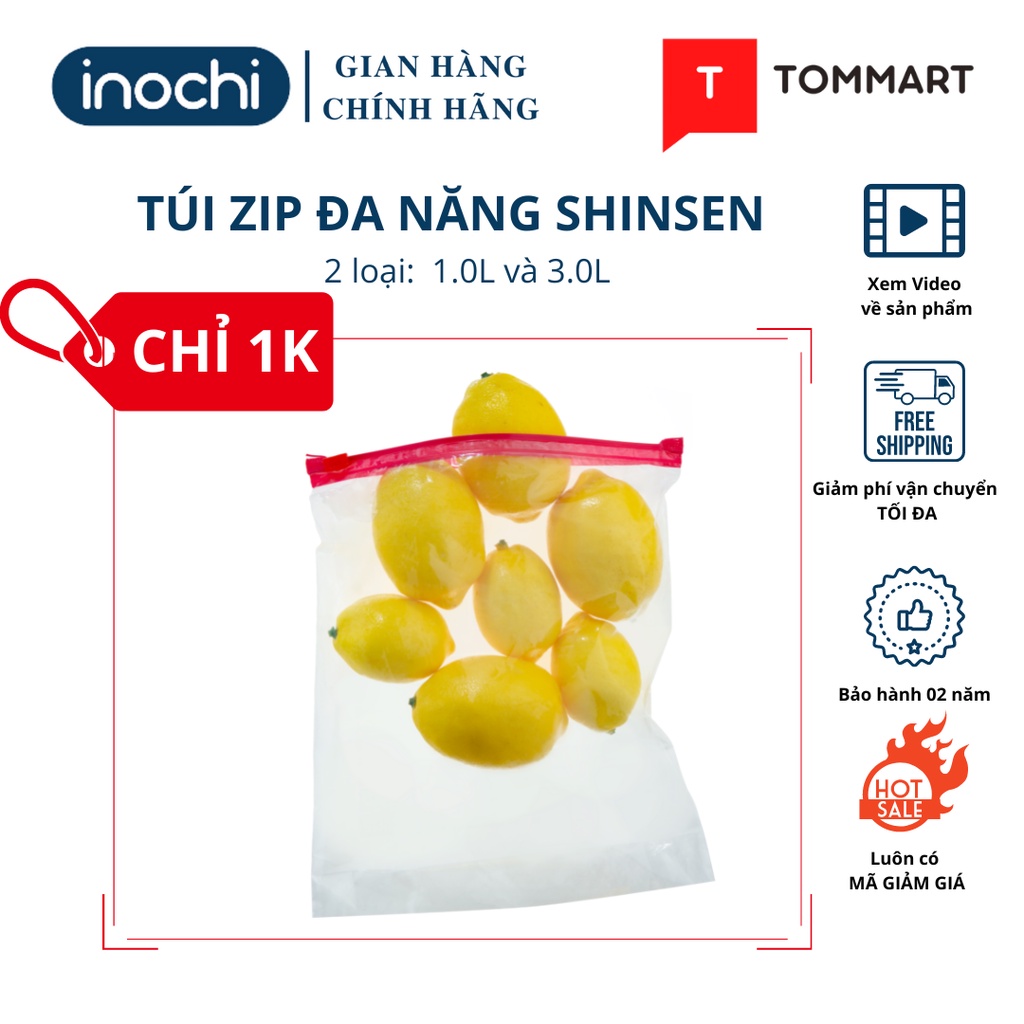 Túi Zip Đựng Thực phẩm Tái sử dụng Đa năng khóa kéo Shinshen Inochi 1L 3L sản xuất theo tiêu chuẩn Nhật