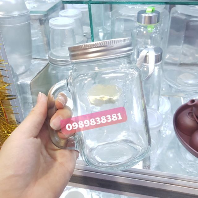 Cốc thủy tinh có nắp có quai 480ml 1 chiếc