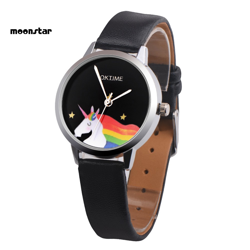 Đồng hồ nữ dây da mặt hình ngựa một sừng dễ thương