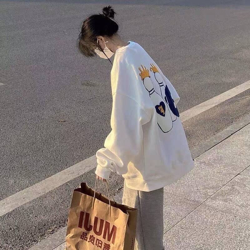 Áo hoodie Mỏng Tay Dài Cổ Tròn In Họa Tiết Đơn Giản Dành Cho Nữ