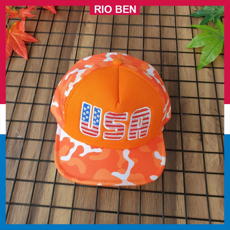 Mũ vải mềm thời trang cho bé thêu chữ USA, bé từ 1-3 tuổi RBN026
