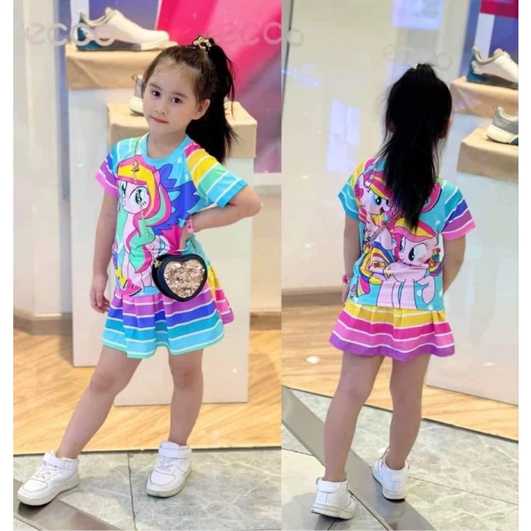 Bộ áo tay ngắn + váy quần thun lạnh 3d hàng shop cho bé gái size đại