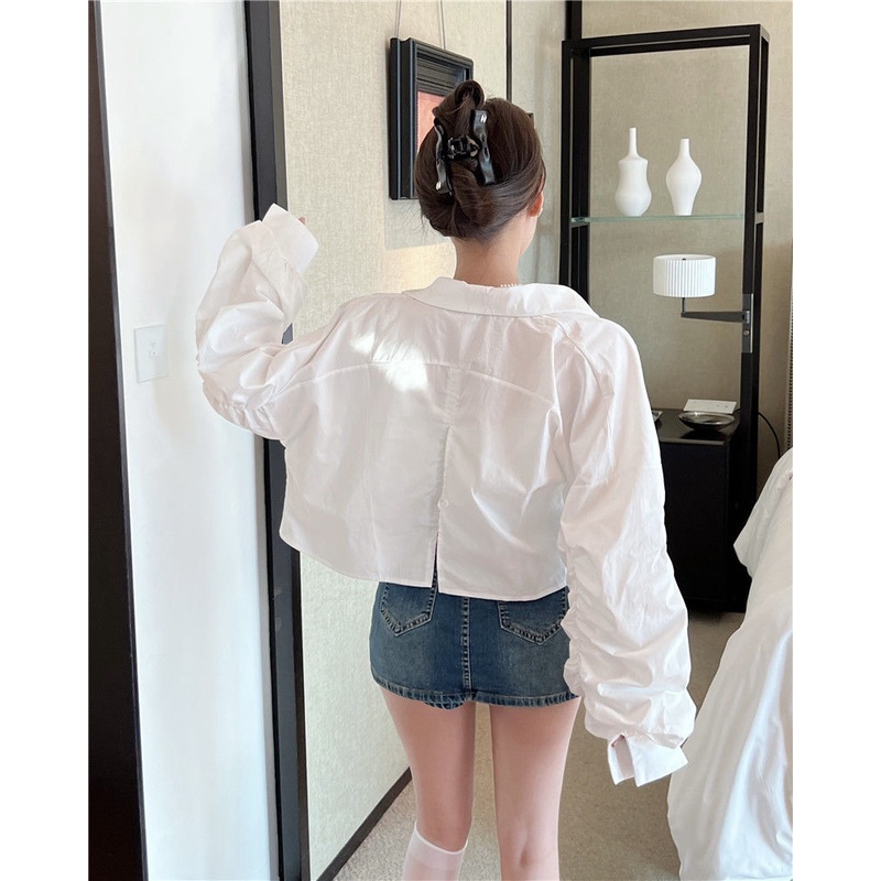 Áo Sơ Mi Tay Dài Dáng Rộng Cổ Polo Màu Xanh Dương Phong Cách Phương Tây Thời Trang Mùa Hè Mới 2022 Dành Cho Bạn Nữ