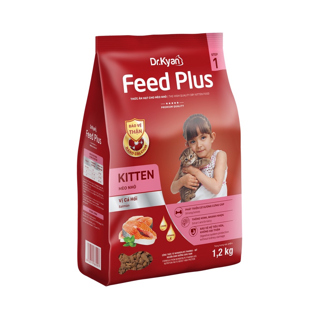 [Gói 1kg2 ] Thức Ăn Hạt Khô Cho Mèo Con Và Trưởng Thành Feed Plus ADULT – Vị Cá Hồi