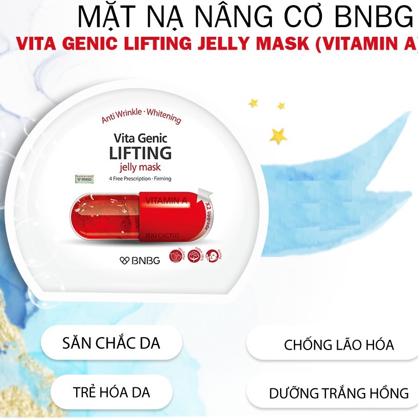Combo 5 Mặt Nạ BNBG Dưỡng Ẩm, Nâng Cơ &amp; Săn Chắc Da Vitamin A Vita Genic LIFTING Jelly Mask 30mlx5