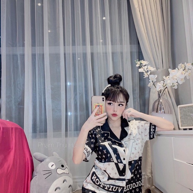 Pizama satin thiết kế tay cộc