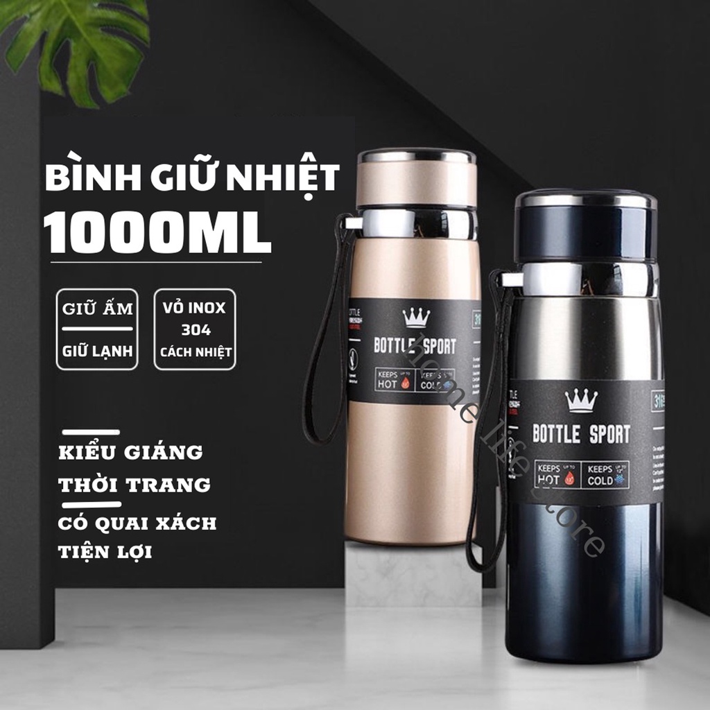 Bình Giữ Nhiệt Inox Bottle Sport 1000ML INOX 304 Kiểu Dáng Thể Thao Có Dây Xách
