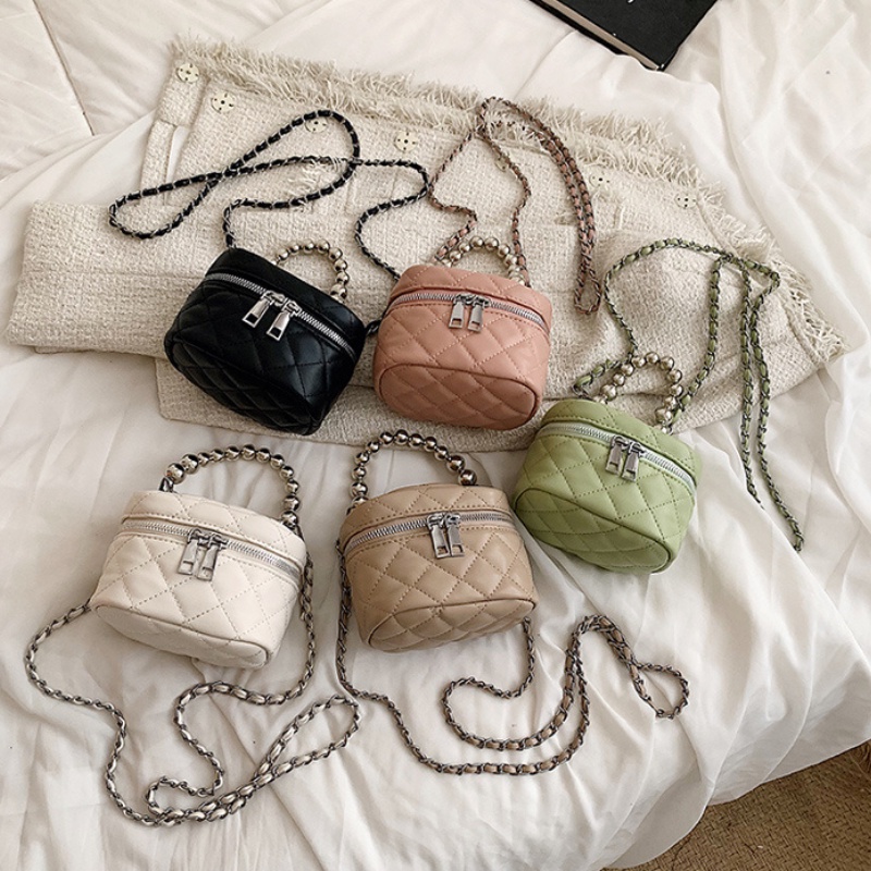 Túi đeo chéo mini, túi xách cốp, dáng cặp lồng da trần trám, dây xích mảnh Mun1993