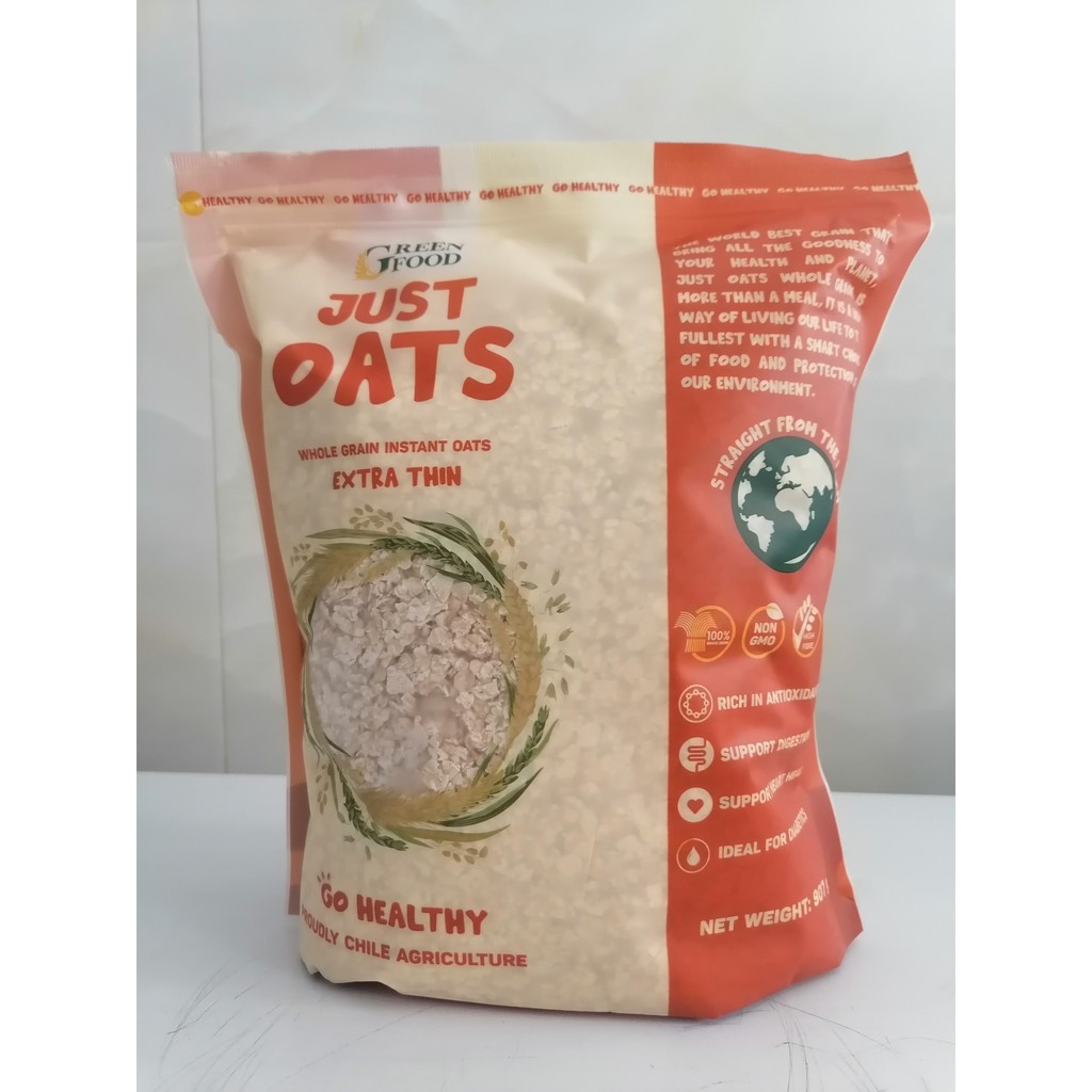 [907g – Extra Thin] Yến mạch nguyên chất ăn liền (cán mỏng) Just Oats [Chile] GREEN FOOD Whole Grain Instant Oats (bph-h