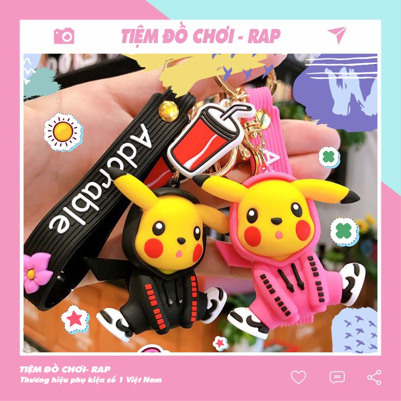 Móc khóa móc túi Pikachu mặc áo hoodie dễ thương dùng làm phụ kiện quà tặng, dây treo balo túi xách ví cầm tay  - Ráp