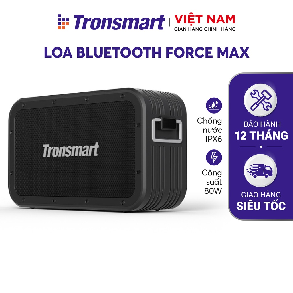 Loa Bluetooth 5.0 Tronsmart Force Max Công suất 80W, Chống thấm nước IPX6 - Thời gian 13 giờ chơi nhạc - Hàng chính hãng