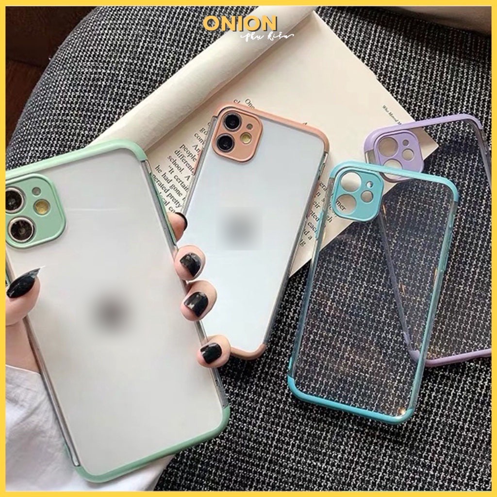 Ốp Onion lưng trong viền màu bảo vệ camera màu pastel dẻo mịn dành cho ip 11 Pro Max 7 8 Plus X XsMax XR