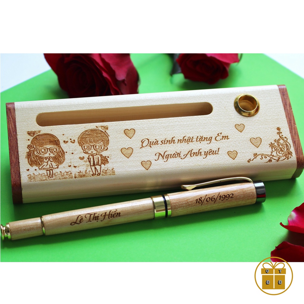Combo Bút Và Hộp Gỗ Cao Cấp Khắc Hình Và Chữ Theo Yêu Cầu - Quà Tặng Thầy Cô, Món Quà Sinh Nhật Ý Nghĩa