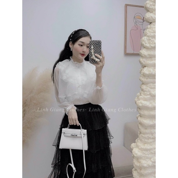 Áo sơ mi tiểu thư bánh bèo 2 tầng phối ren