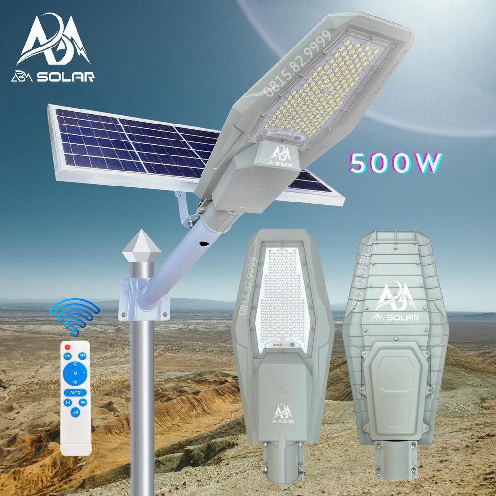 Đèn Năng Lượng Mặt Trời, Đèn Tấm Pin Rời, Phi Thuyền Công Suất 500W, Chiếu Sáng Sân Vườn Ngoài Trời- ABM SOLAR
