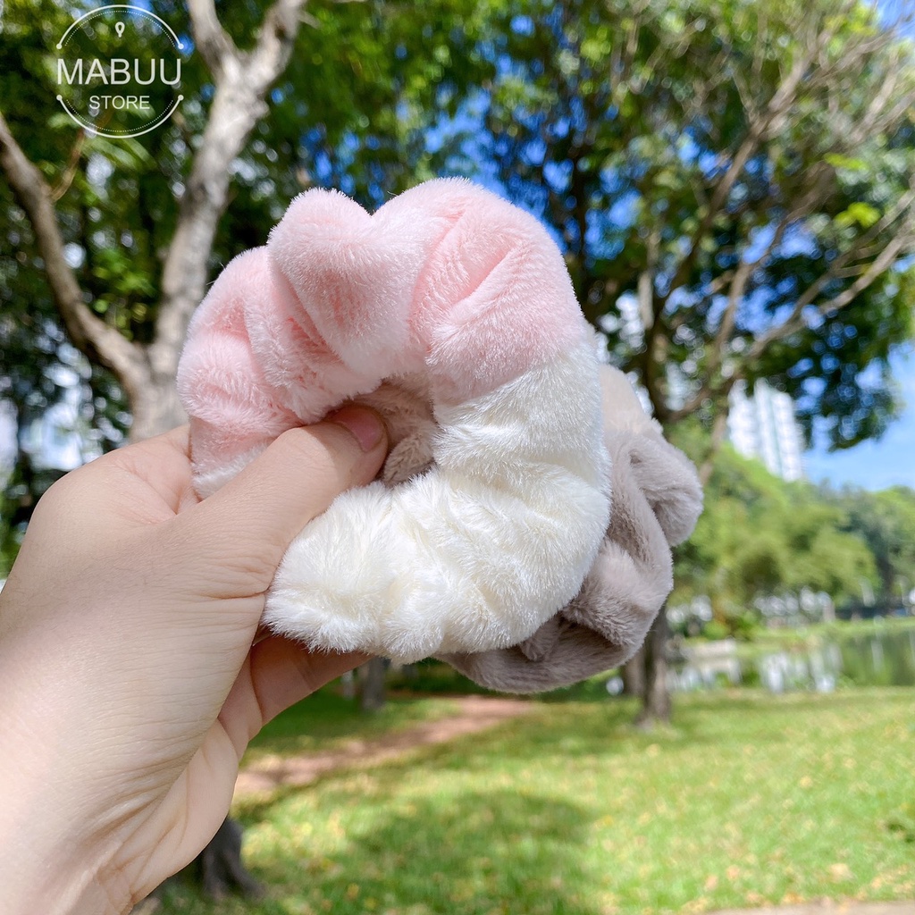 [Mã FAMARAL1 giảm 10K đơn 50K]Dây buộc tóc scrunchies lông nhung phối màu siêu mềm mịn 2020