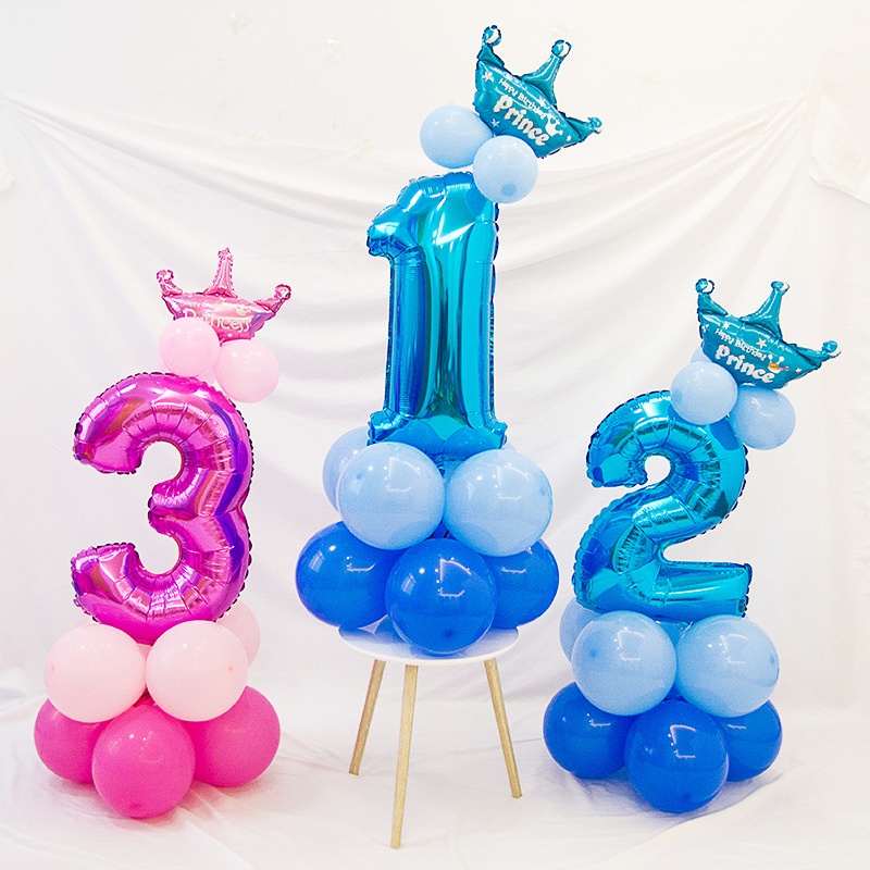 Bong Bóng Hình Chữ Số 0-9 Màu Hồng/Xanh Dương Trang Trí Tiệc Sinh Nhật Cho Bé