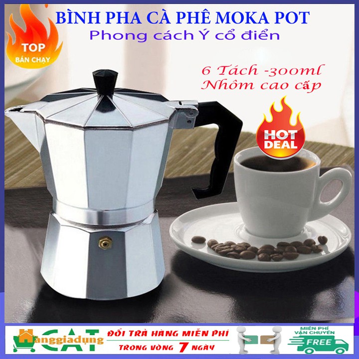 [Hàng nhập loại 1] Bình pha cà phê Moka kiểu Ý 300ml bằng Nhôm cao cấp