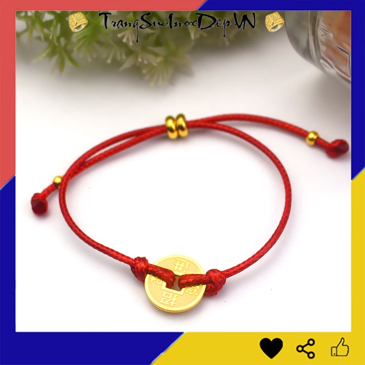 LẮC TAY TITAN CHỈ ĐỎ ĐỒNG XU MAY MẮN TA370 siêu dễ thương có nút rút