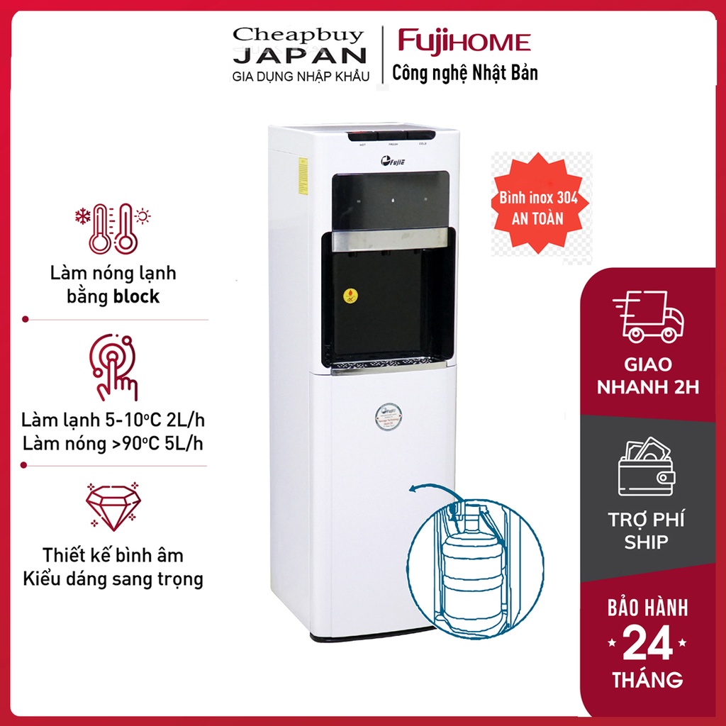 Cây nước nóng lạnh bình âm cao cấp nhập khẩu FujiE, máy uống nước nóng lạnh gia đình chính hãng bảo hành 2 năm
