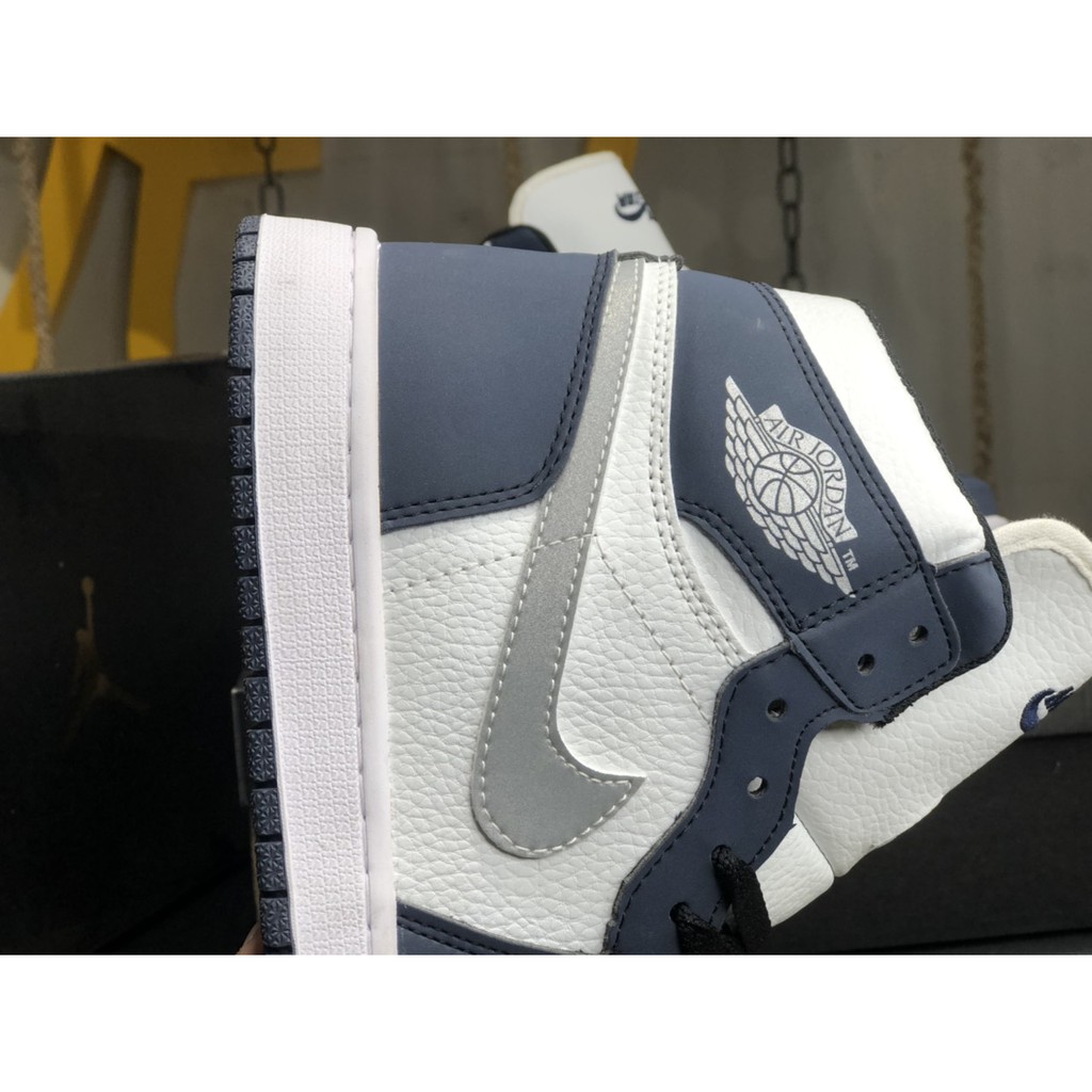 Giày Sneaker Jordan 1 High OG Japan Midnight Navy Fullbox, Giày thể thao nam nữ jordan 1 cổ cao xanh navy da nhăn.