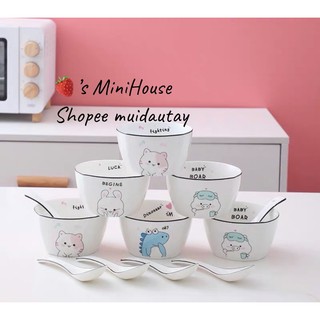 Bộ 6 bát 6 thìa sứ, bát vuông