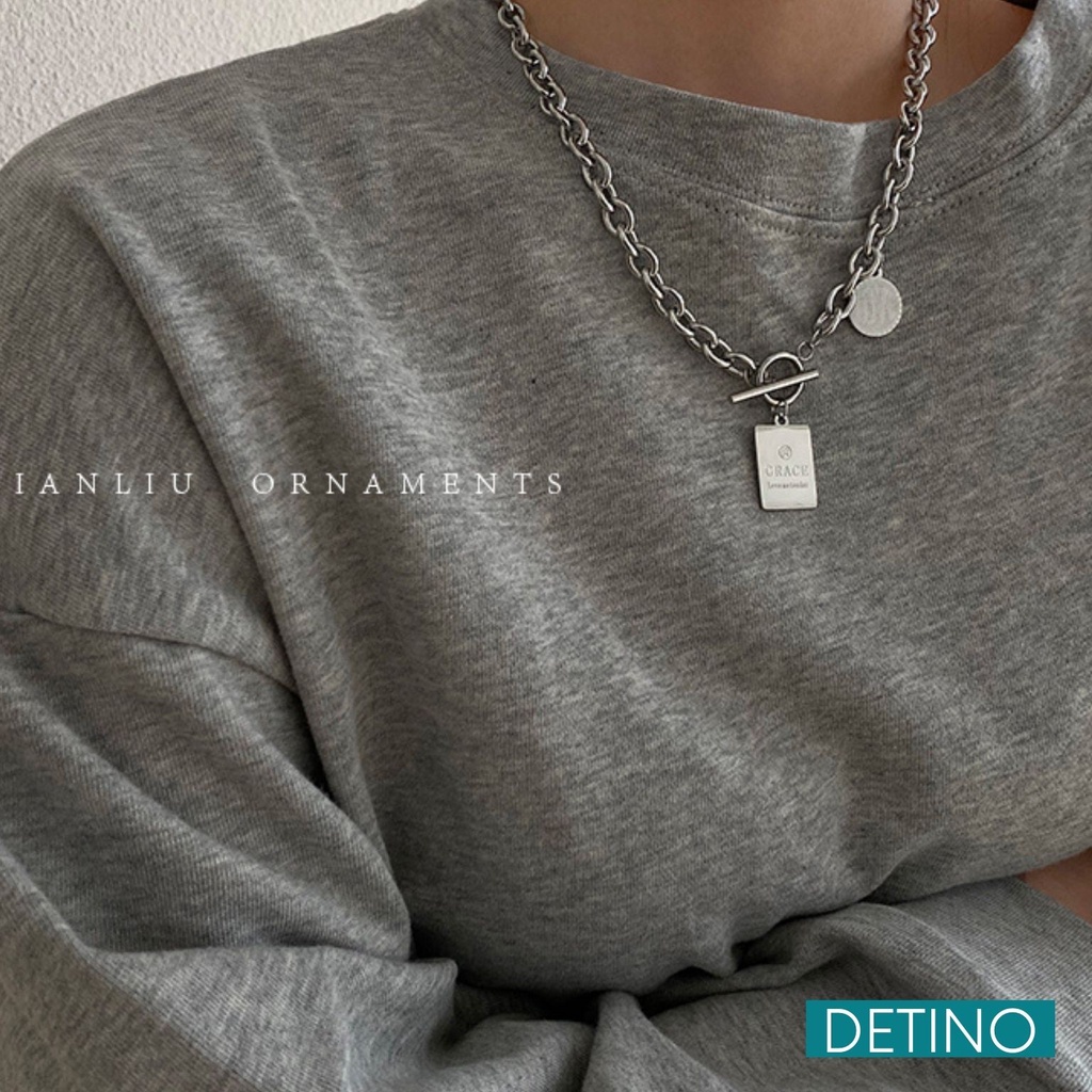 Dây chuyền unisex titan màu bạc LOVE nam nữ Cuban hot trend 2022 DETINO DC11