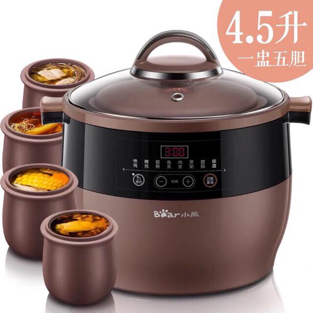 NỒI HẦM TỬ SA 4,5 LÍT BEAR KÈM 4 THỐ 0,5L CHÍNH HÃNG - BẢO HÀNH 1 NĂM