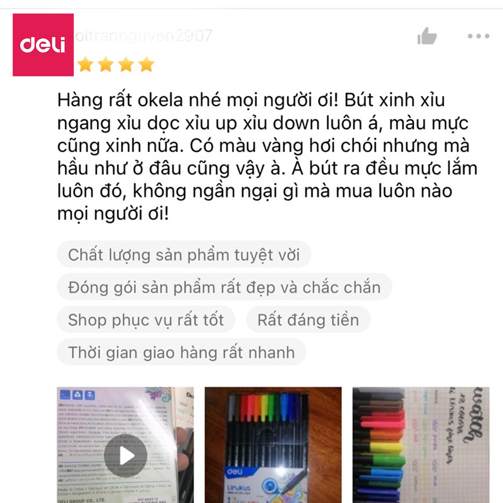 Bút liner đi nét có thể rửa được Deli ngòi bọc kim loại 0.45mm chuyên viết caligraphy thư pháp brush letter - EQ900