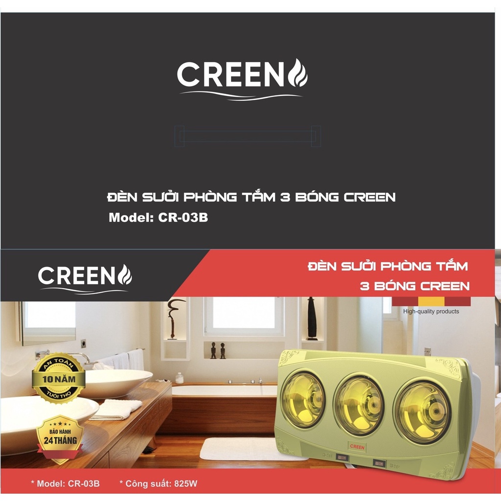 Đèn Sưởi Nhà Tắm Cao Cấp Creen 2 Bóng - 3 Bóng