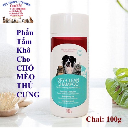 PHẤN TẮM KHÔ CHO CHÓ MÈO THÚ CƯNG Bioline Dry-clean Shampoo Chai 100g Giúp thú cưng không thể tắm nước mà vẫn sạch sẽ