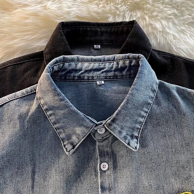 Áo Sơ Mi Denim Tay Lỡ Dáng Rộng Phong Cách Hàn Quốc Cổ Điển Thời Trang Cho Nam Nữ Size M-2xl