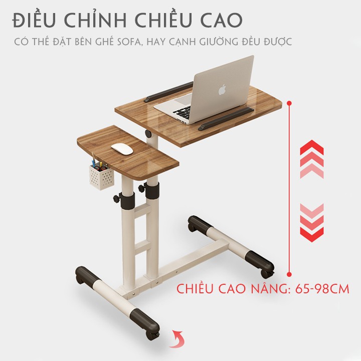 Bàn laptop đa năng tùy chỉnh độ cap có bánh xe di động