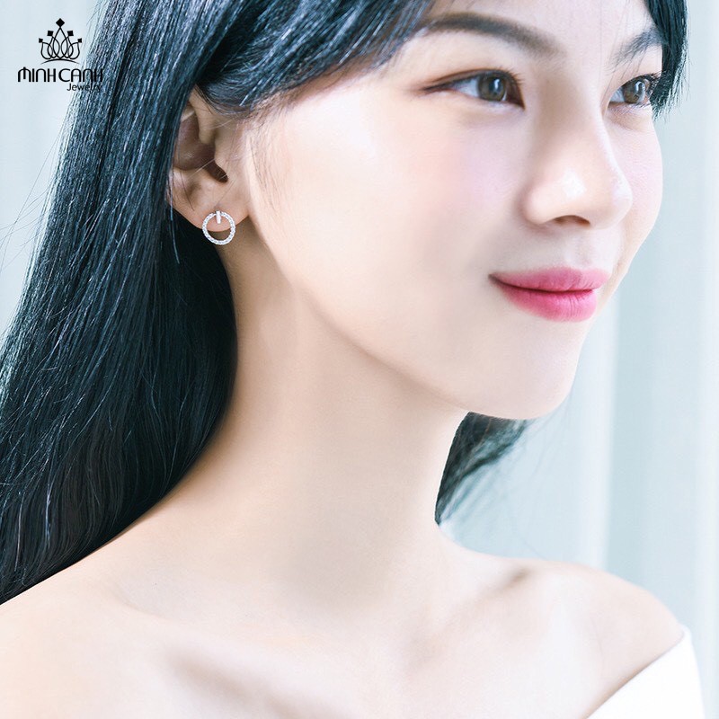 Bông Tai Bạc Hình Tròn Rỗng Đính Đá Thanh Dọc Nhỏ - Minh Canh Jewelry