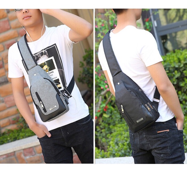 Túi đeo chéo nam nữ tích hợp cổng kết nối USB, chất liệu vải canvas dày cao cấp, chống nước cao cấp T513 | BigBuy360 - bigbuy360.vn