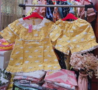 Bộ Thô Lụa Áo Cộc Quần Đùi Phối Ren Tiểu Thư