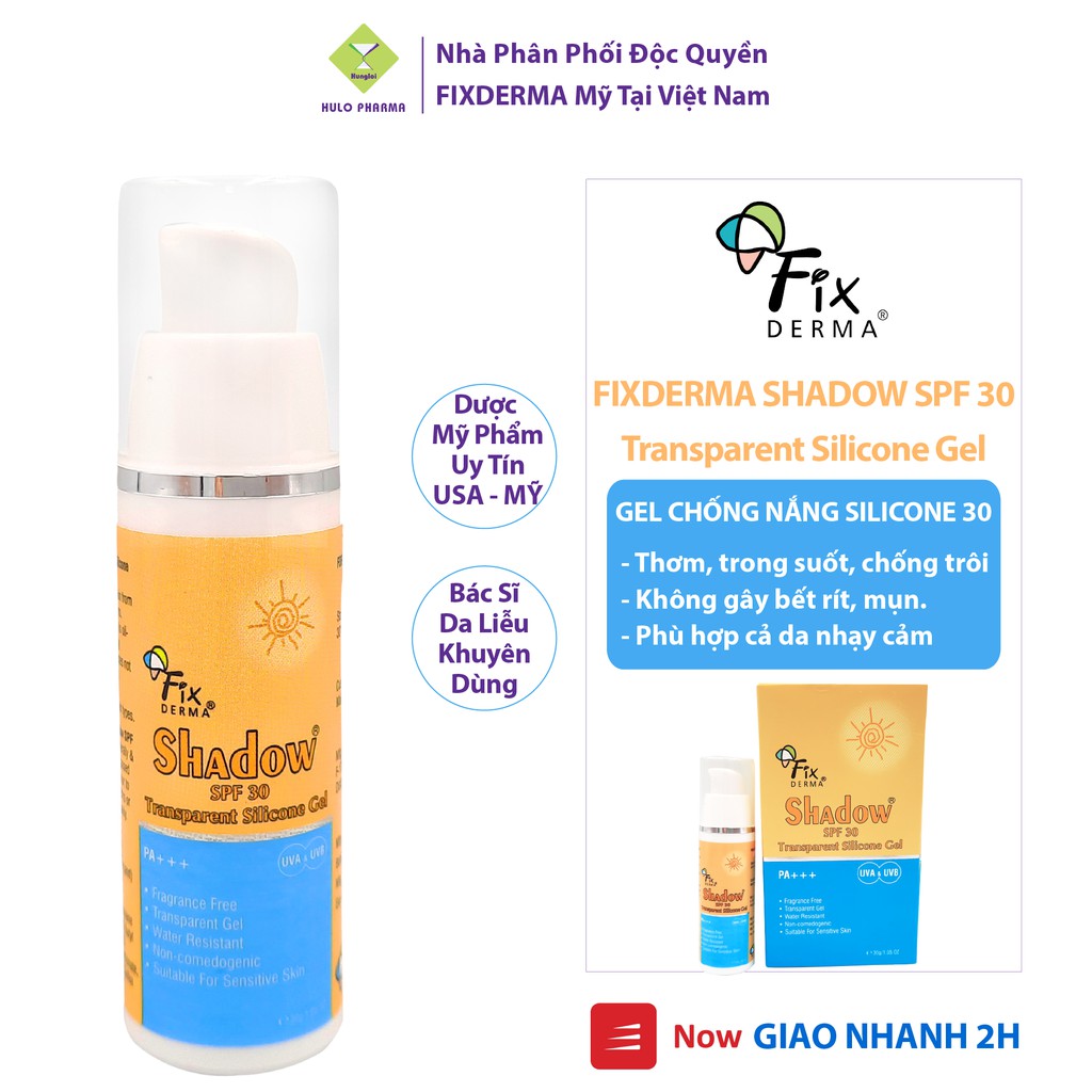 Gel chống nắng Fixderma cho da mụn nhạy cảm Fixderma Shadow SPF 30 Transparent Silicone Gel 30g