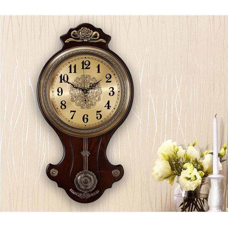 [FREESHIP] Đồng hồ treo tường đơn giản mang phong cách tân cổ điển DHTT8 - gỗ cao cấp viền composite mạ đồng.