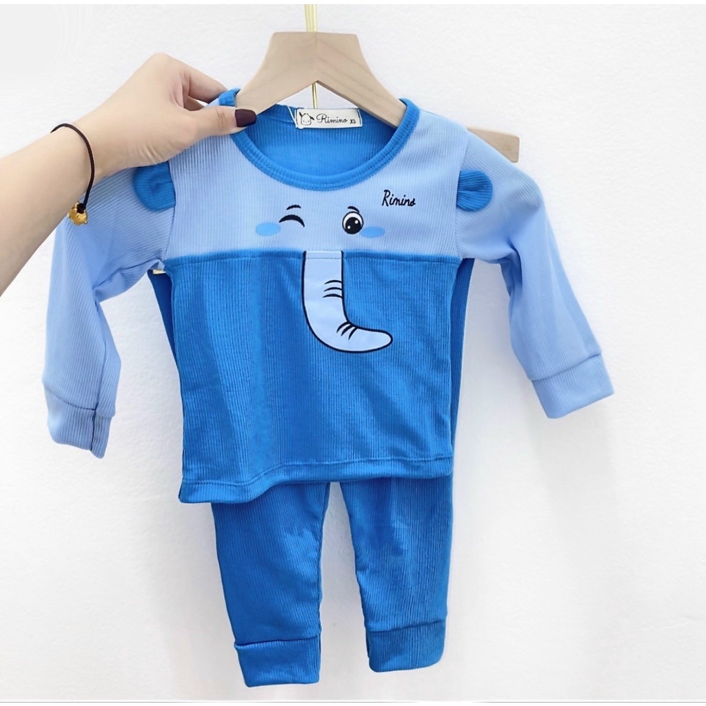 Bộ dài tay thun gân xuất hàn họa tiết voi dễ thương cho bé Rimino