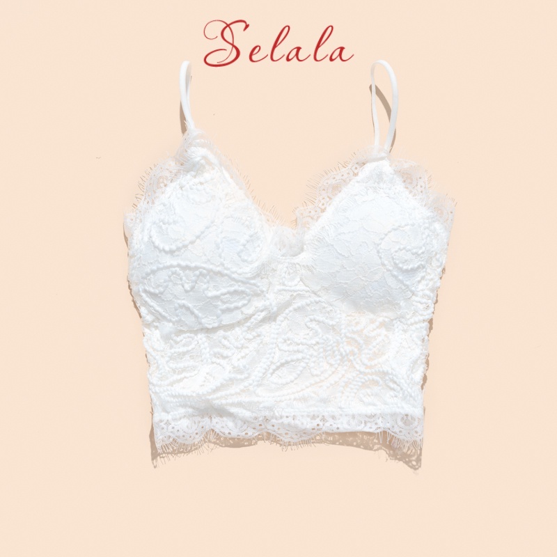 Áo Bra 2 Dây Selala Croptop Viền Ren Hoa Thoáng Mát, Mềm Mịn 2S12