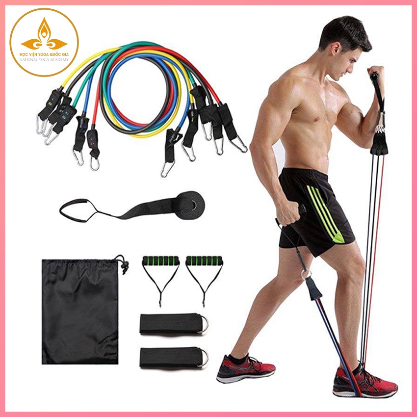 [Tặng 5 phụ kiện] Bộ 5 Dây Ngũ Sắc 1m2 Tập Full Body PVE Kháng Lực Tốt  Dụng Cụ Tâp Gym Đa Năng