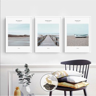 Bộ 3 tranh canvas thuyền và cát biển CV03440 trang trí phòng khách phòng ngủ